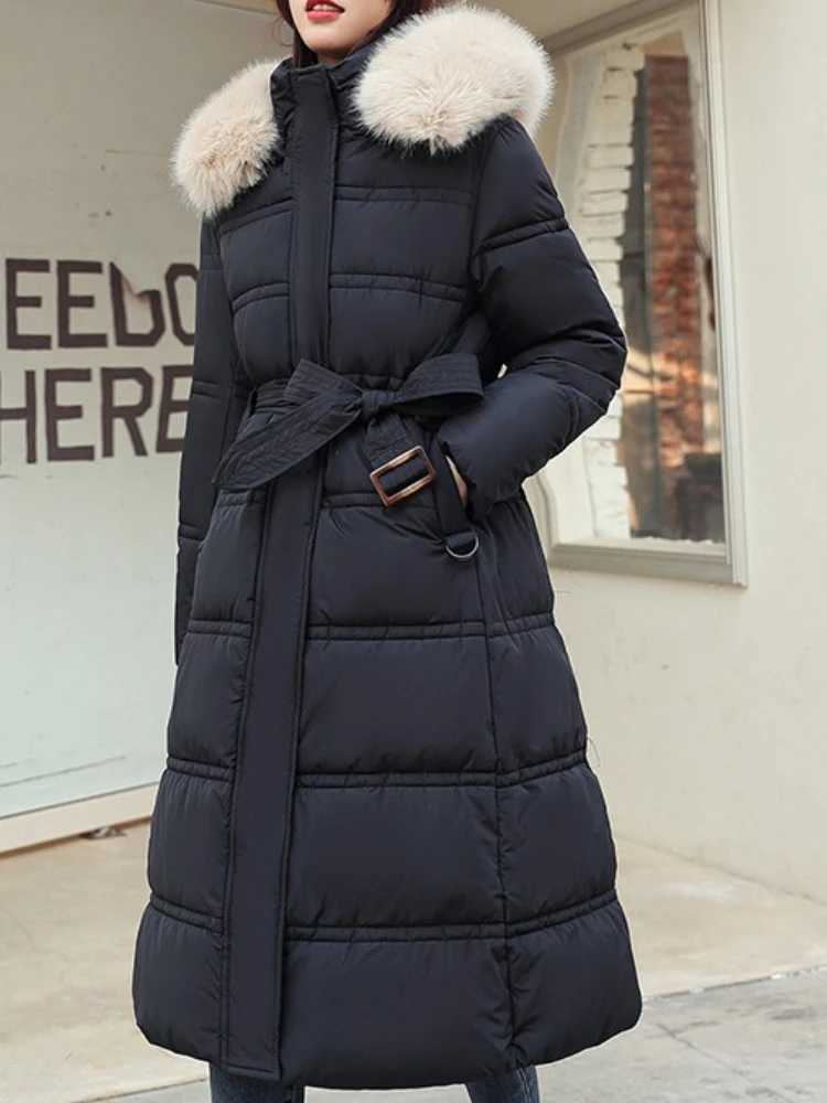 New in Winter New Down Cotton Parkas Jacket Womens X-Long Faux Fur Collar Padded Jacket Thick Loose Large Size Padded JacketT251201