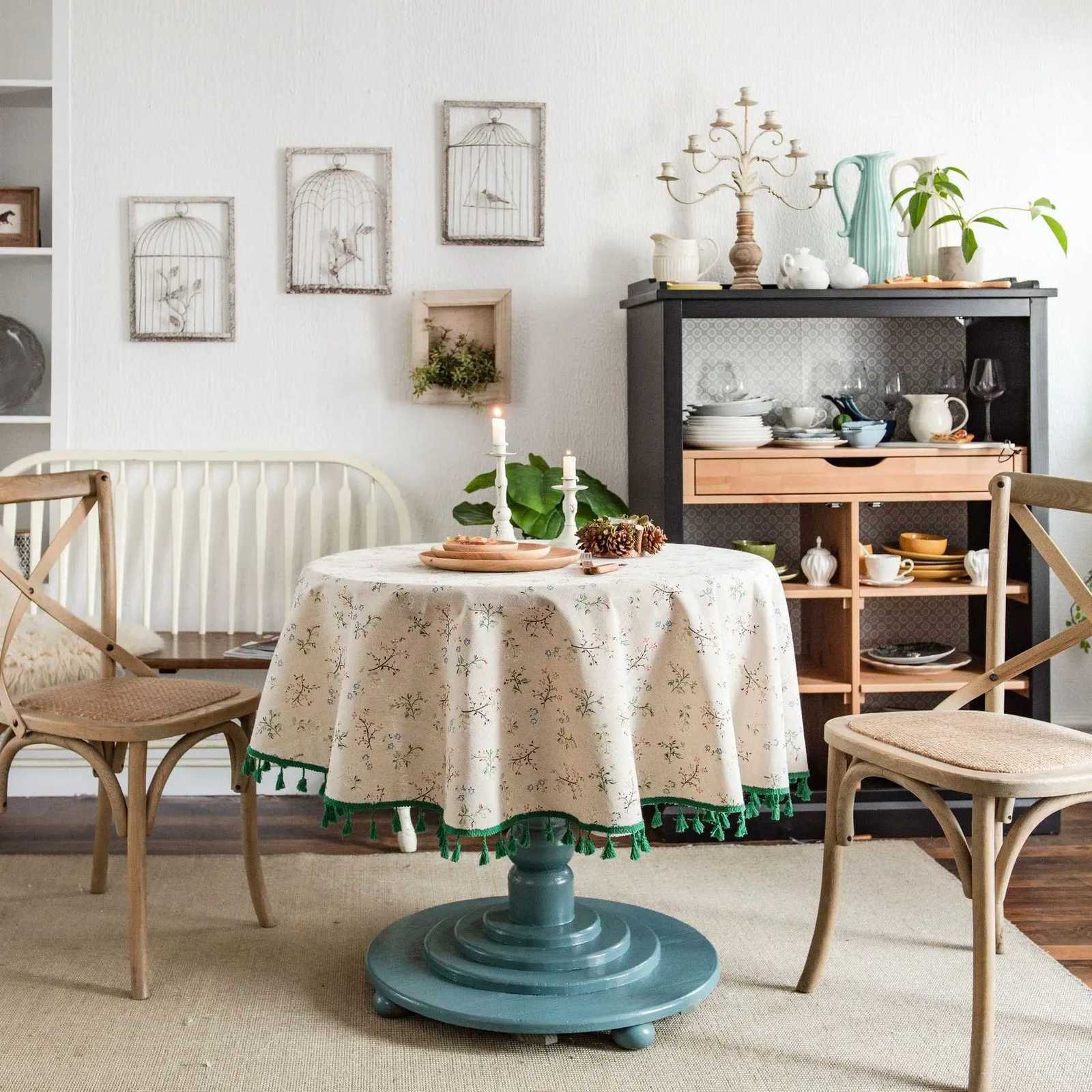 Floral Round Tablecloth Cotton Linen Table Cloth with Tassels for Restaurant Picnic Indoor and Table Cover Home Decoration Y251201