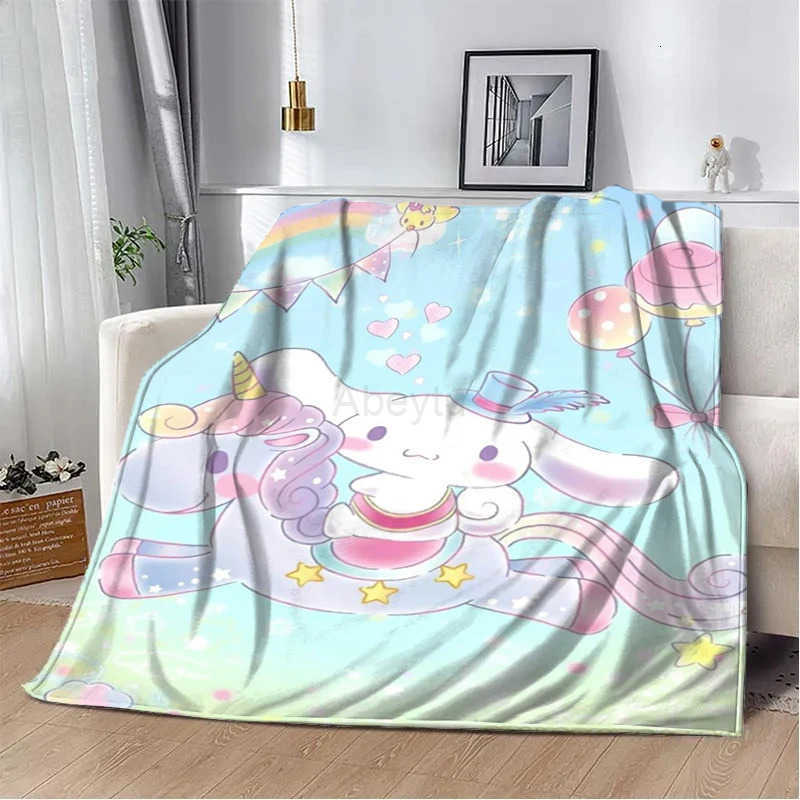 Sanrio Japanese Cinnamoroll Blanket Cartoon HD Print Flannel Office Soft Fluffy Picnic Blanket for Bed Plush Nap Cover Girl Gift H251201