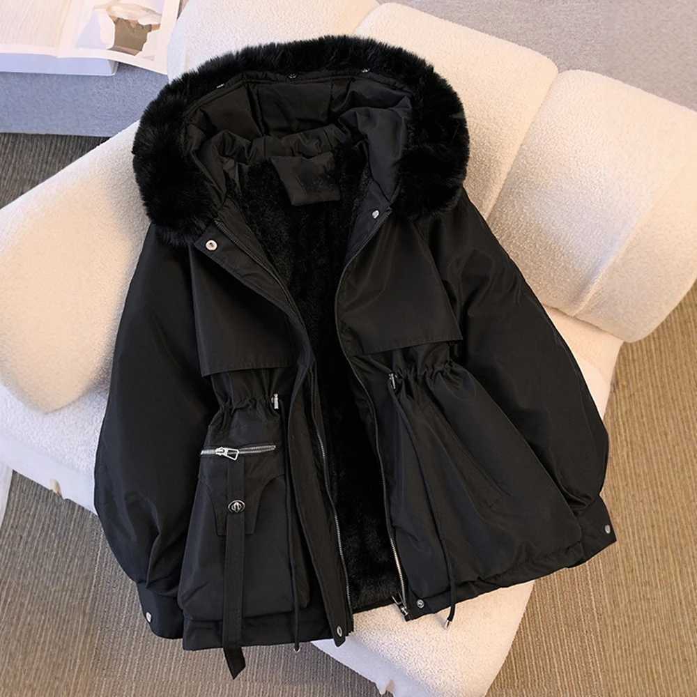 Womens Coats Cotton-Padded Plush Warm 2025 Autumn Winter Parkas Long Sleeve Hooded Fit Casual Outerwear Out Door JacketsT251201