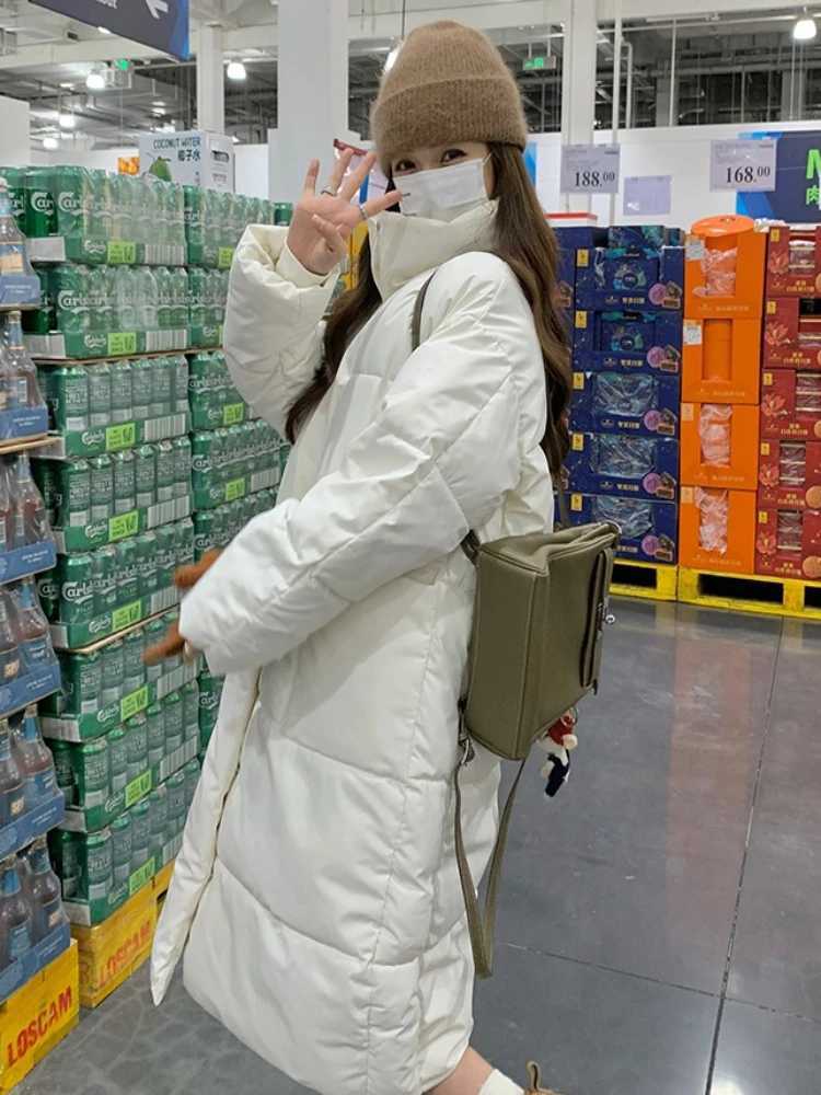 Women Casual Cotton Coat Korean-style Thicken Warm Long Jacket Long Sleeve Loose Parkas Autumn Winter Button Pocket Office CoatT251201