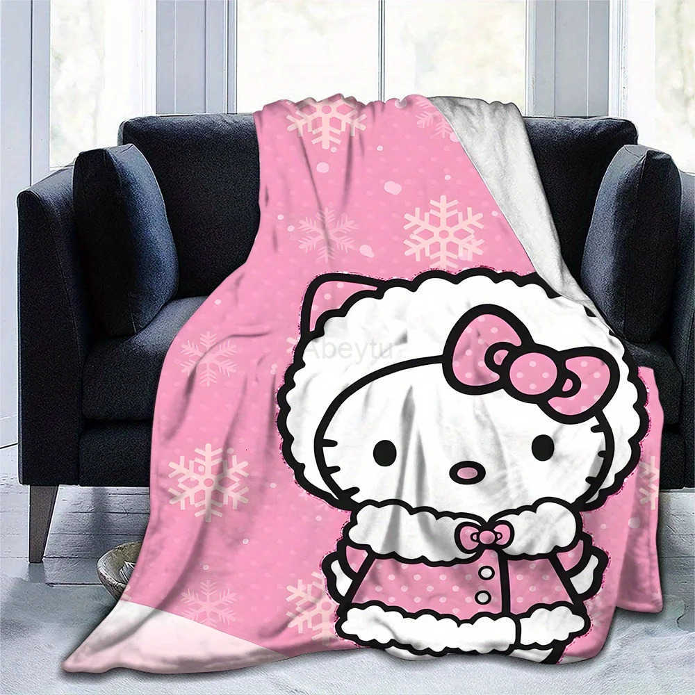 Sanrio A for hello kitty Christmas Fleece Blanket Pink Snowflake Winter Design Cozy Country-Style Home Decor PerfectHoliday Gift H251201