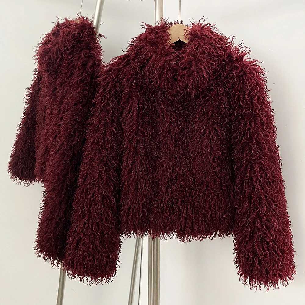 Fake Mongolian Sheep Fur Female Fluffy Jacket Women 2025 New Winter Fur Artificial Thickened Warm Outerwear Lady Faux Fur CoatT251201