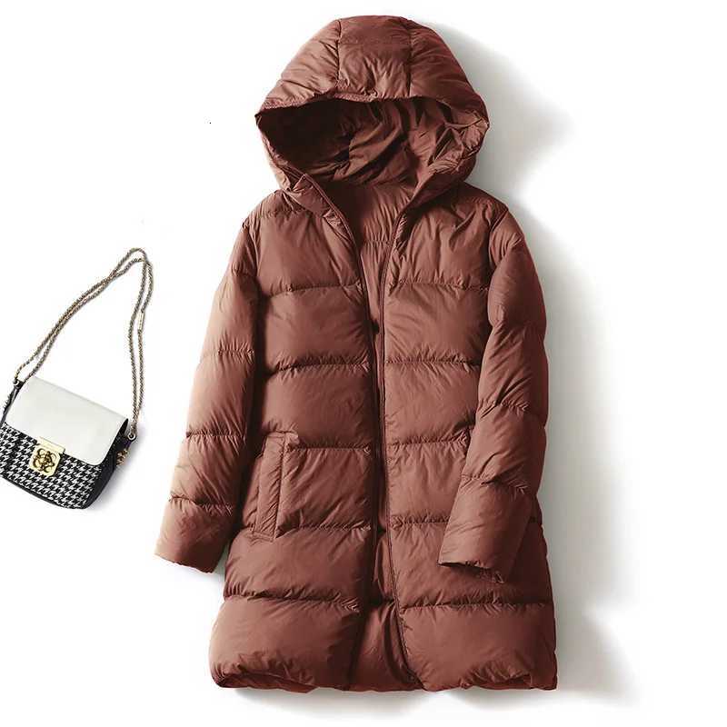 Schinteon Women Ultralight White Duck Down Jacket with Hood 2023 New Autumn Winter Warm Casual Outwear Solid Color Simple CoatT251201