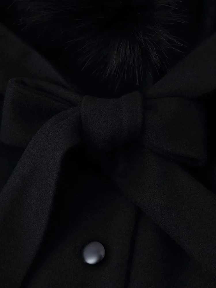 Women New Slim Black Faux Fur Woolen Patchwork Women Long Coat Chic Belt Full Sleeve Button Female Outwea CoatsT251201