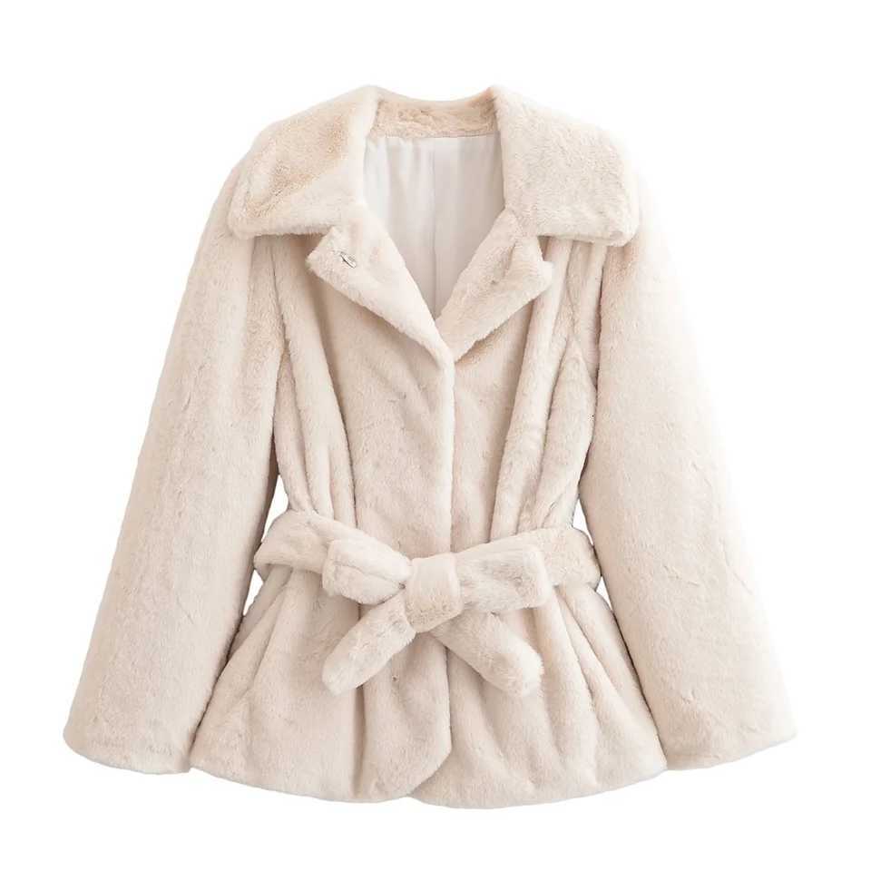 Woman Solid Fur Jacket Coat With Belt Single Breasted Long Sleeve Loose Coat Casual Street Female New Warm Autumn Winter JacketsT251201