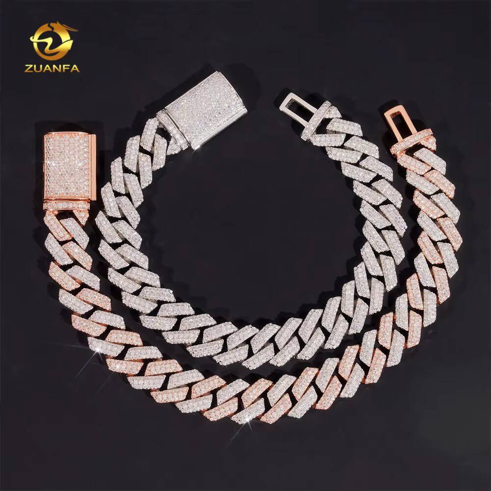 125MM High Quality Moissanite Hip Hop Bracelet 925 Silver Iced Out Moissanite Cuban Link Bracelet 1Row Higher Design Two Tone