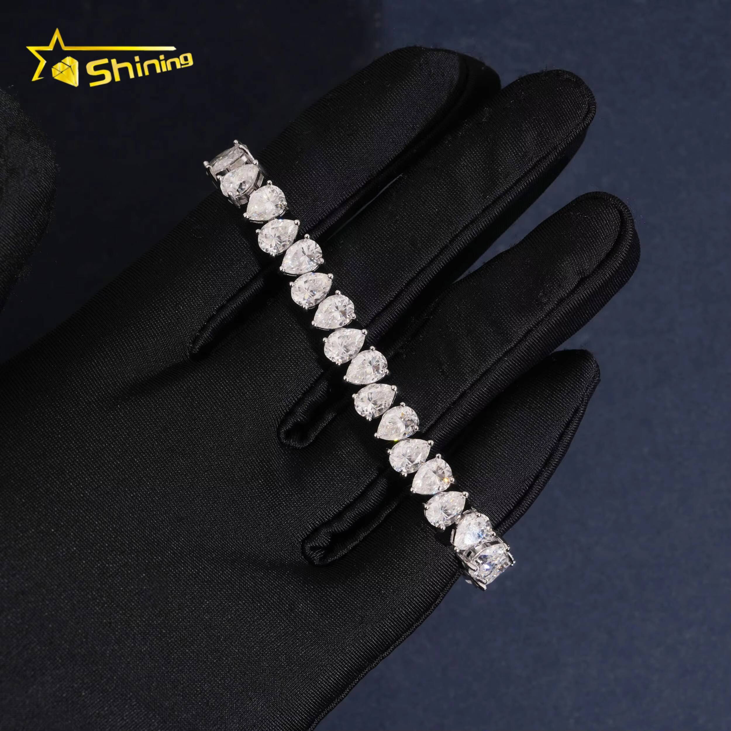 Iced Out 925 Silver Tennis Bracelet Moissanite Jewelry GRA Certificated Pear Cut VVS Moissanite Bracelet for Men Women
