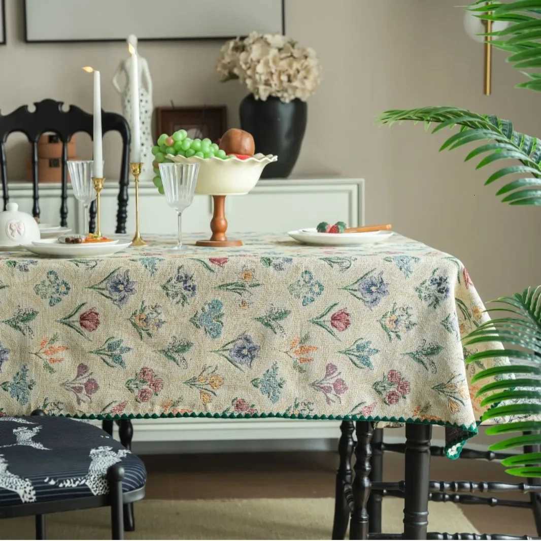 French Retro Colored Flower Table Cloth Tablecloth Rustic Washable Jacquard Rectangular Table Cover For Home Tabletop Decor Y251201