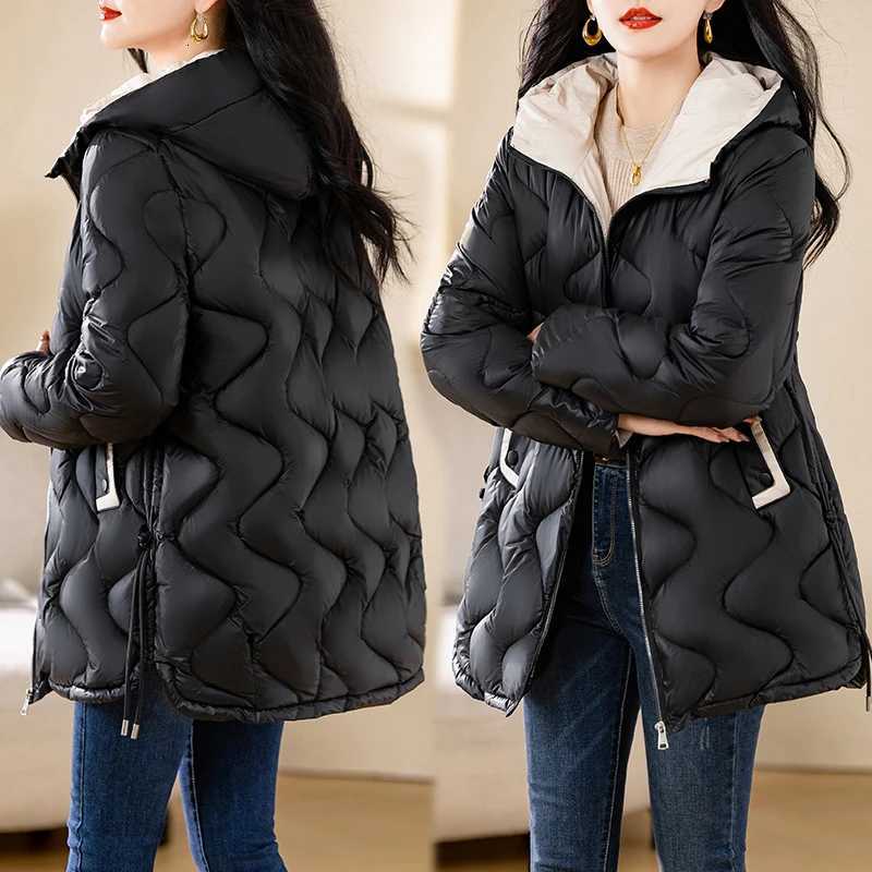 2024 New Winter Jacket Parkas Women Coat Fur Collar Hooded Overcoat Female Jacket Parka Thick Warm Cotton Padded OutwearT251201