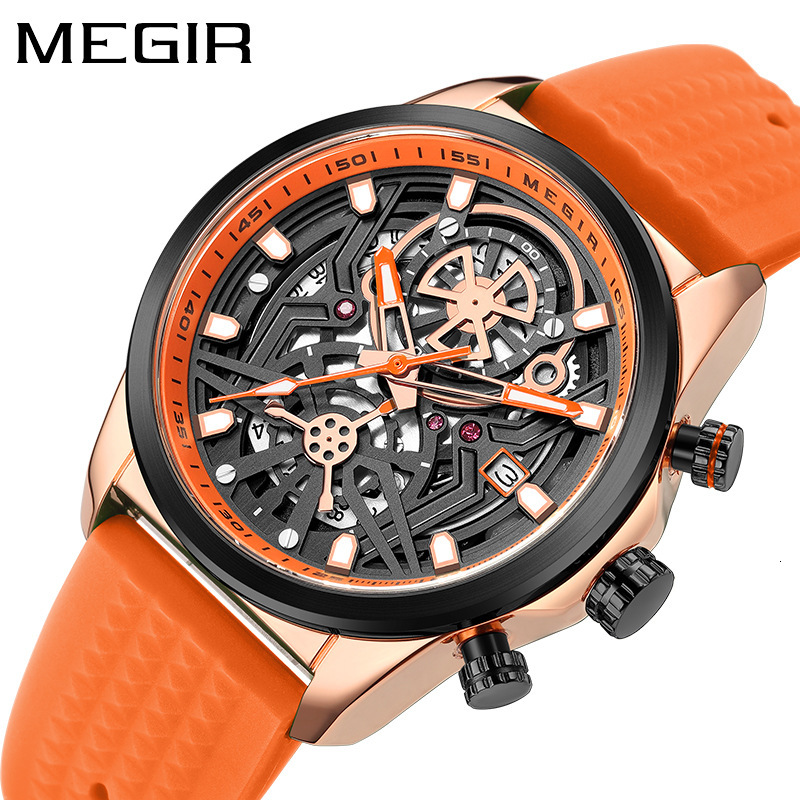 MEGIR Designer Creative Fashion Men's Quartz Watch Silicone Strap Mechanical Style Decoration Outdoor Sports Watch Business Watch 2235 Luxury Wri