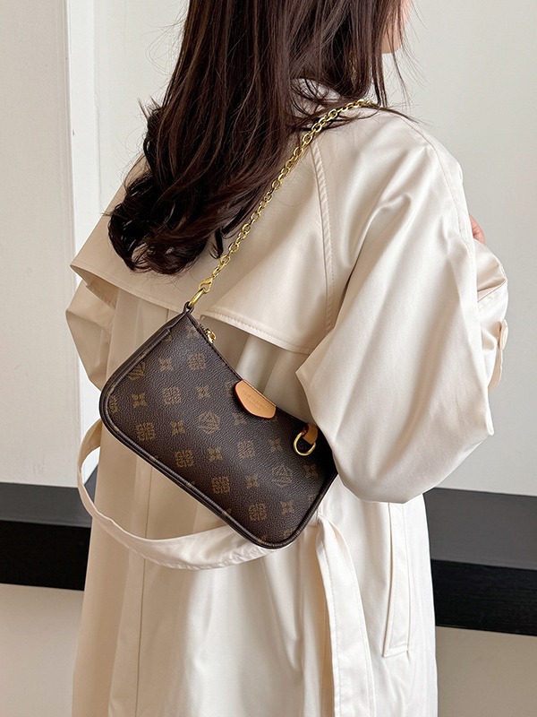 Designer women's handbag, ladies shoulder bag, underarm bag, chain flower wallet, luxury handbag, vintage print ladies small bag, bag with shoulder strap