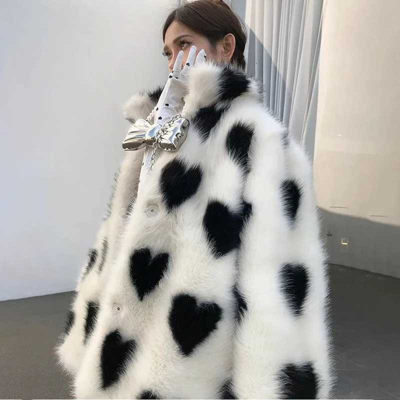 Love Environmental Protection Mao Jacket Womens Outwear Autumn Winter New Imitation Fur Coat Fashion Loose Thick Warm CoatT251201