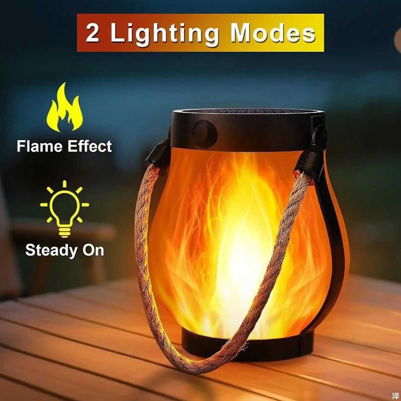 2/4x Solar Lamp Outdoor Camping Flame Lamp Rechargeable Hanging Courtyard Decoration Garden Lantern Lighting Lamp With Hemprope M251201