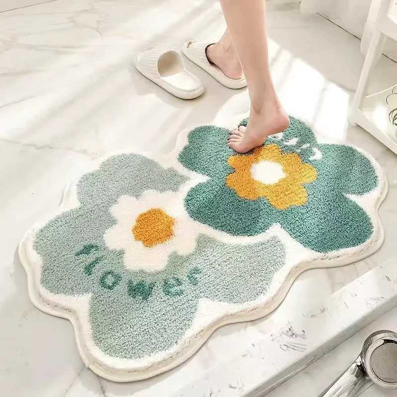 Small Fresh Flowers Imitation Cashmere Carpet Non-slip Mat Toilet Absorbent Non-slip Mat Living Ro Door Mat Non-slip Foot Mat H251129
