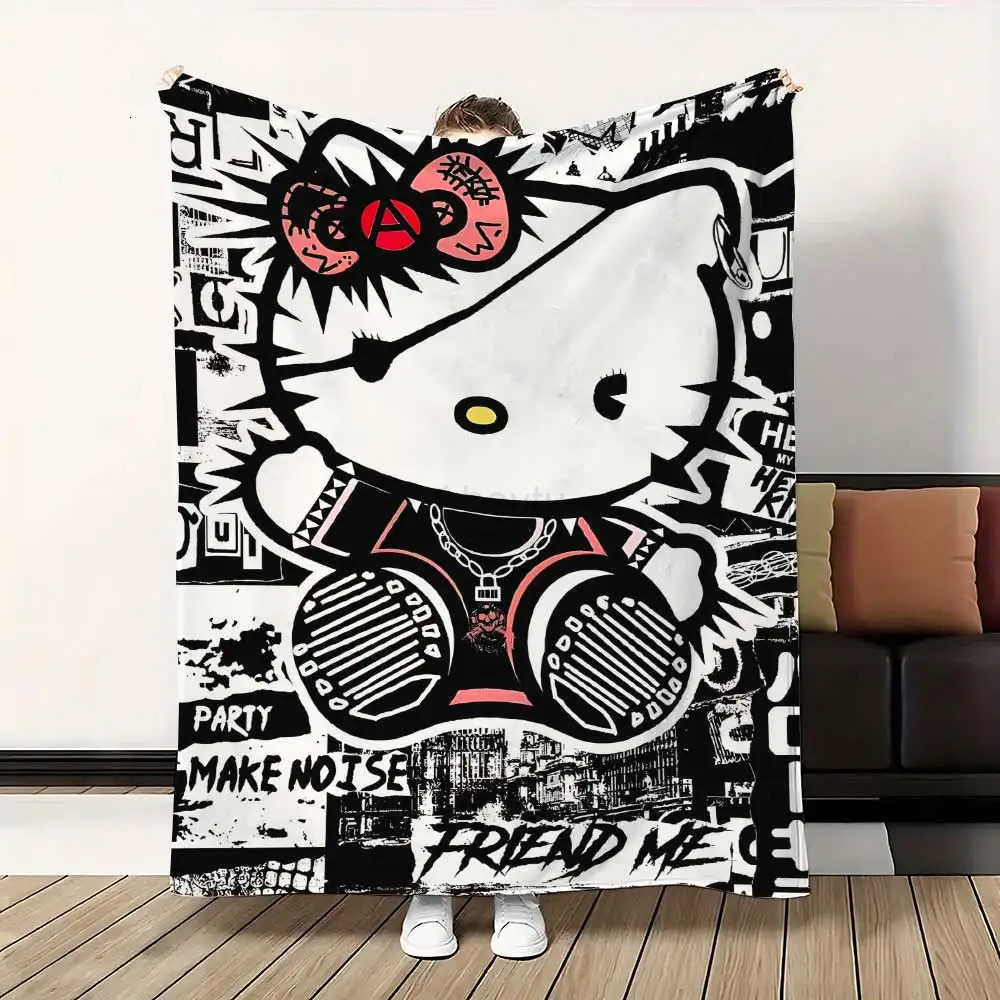 Sanrio Kawaii Cat Hellos Warm Blanket Throw Furry Winter Blankets for Adults Microfiber Bedding Home Interior Fluffy Plaid Sofa Knee H251201
