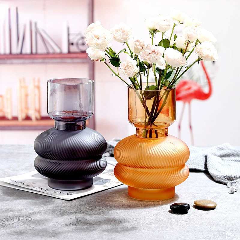 Frosted Vase Striped Transparent Flower Arrangement Hydroponic Accessories He Decoration Terrarium Vases Pots Y251201