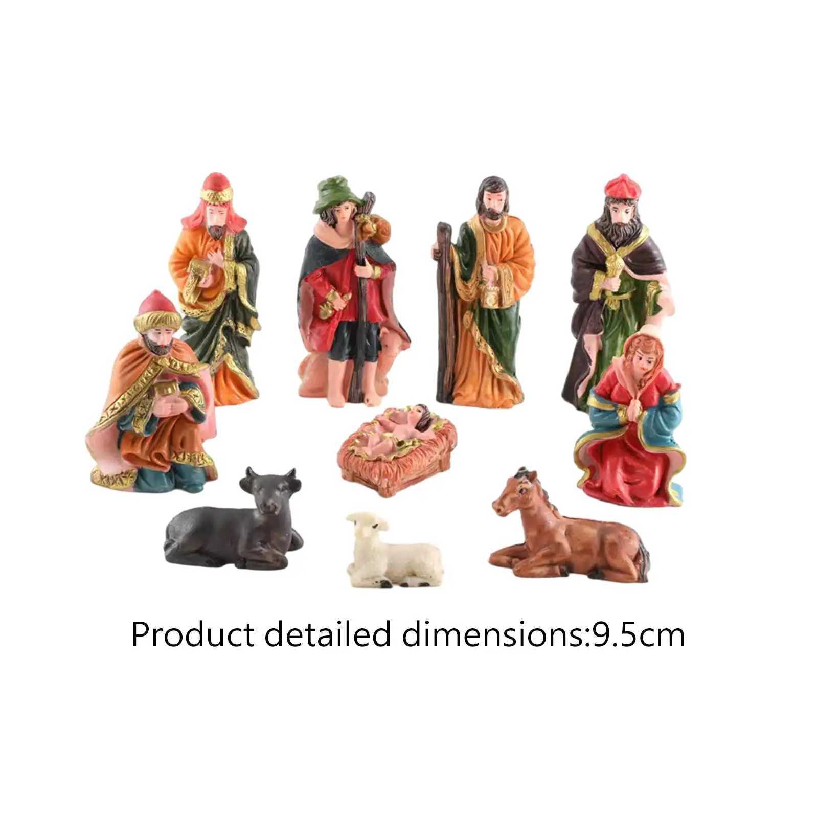 10 Pieces Christmas Figurines Nativity Set Christmas Tabletop Decoration Nativity Scene Figures Set for Living Ro Gifts H251129
