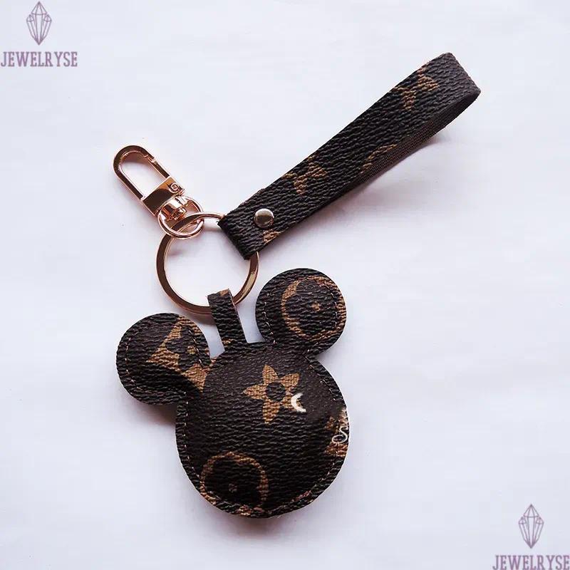 Fashion Mouse Designer Keychains Accessories PU Leather Animal Flower Print Pendants Bag Charms Key Chains Ring Cute Car Keyrings Holder