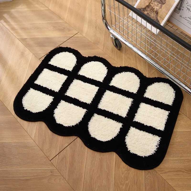 Wind black and white bathro absorbent floor mat household thicke plush bathro anti slip foot mat plush carpet H251129