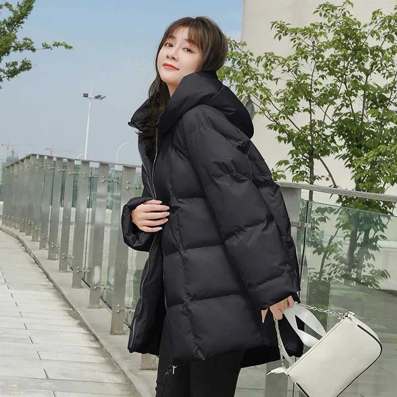Winter New Style Puffer Jackets Women White Zipper Long Down Jacket Woman Korean Loose Hooded Bubble Coats FemaleT251201