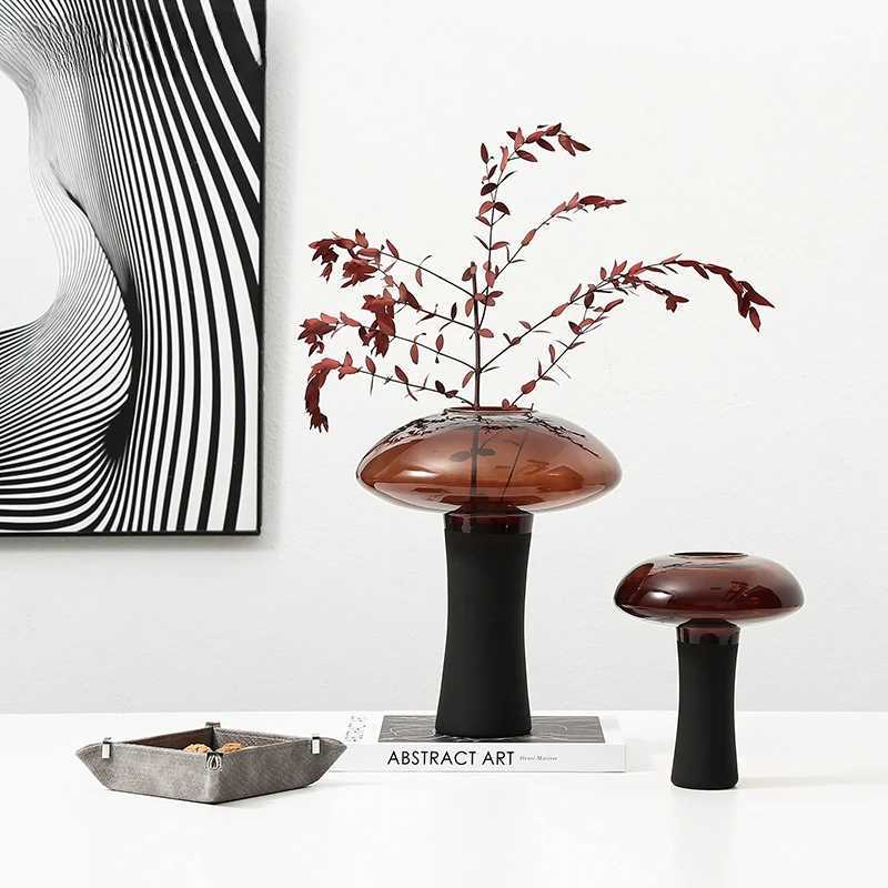 Vase Transparent shro Shape Flower Arrangement Accessories Burgundy Thin Waist Decorative Crafts Y251201