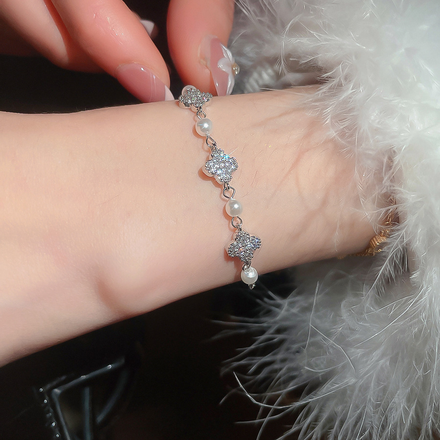 French Retro Zircon Flower Pearl Elegant Temperament Niche Versatile Bracelet Light Luxury High-end Feel Women's Jewelry - view 5