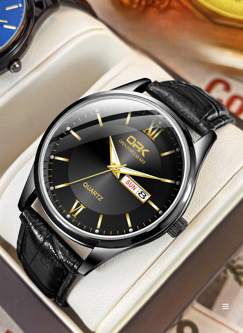OPK Free Shipping New Designer Watch Manufacturer Wholesale Cross-border Hot-selling Belt Style Dual Calendar Quartz Watch Men's Watch Male Watch