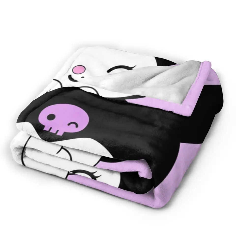 Sanrio Sanrios Kuromis Soft Warm Blankets Purple Loves Girls Boys Plush Throw Blanket Pattern Bedroom Flannel Bedspread Sofa Bed Cover H251201