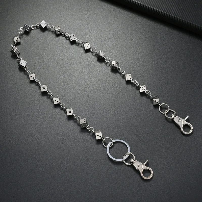 61CM Retro Dice Skull Pants Chain Man Maam Ones Waist Silver Plated Metal Ghost Head Accessories y2k Key Chain 251129