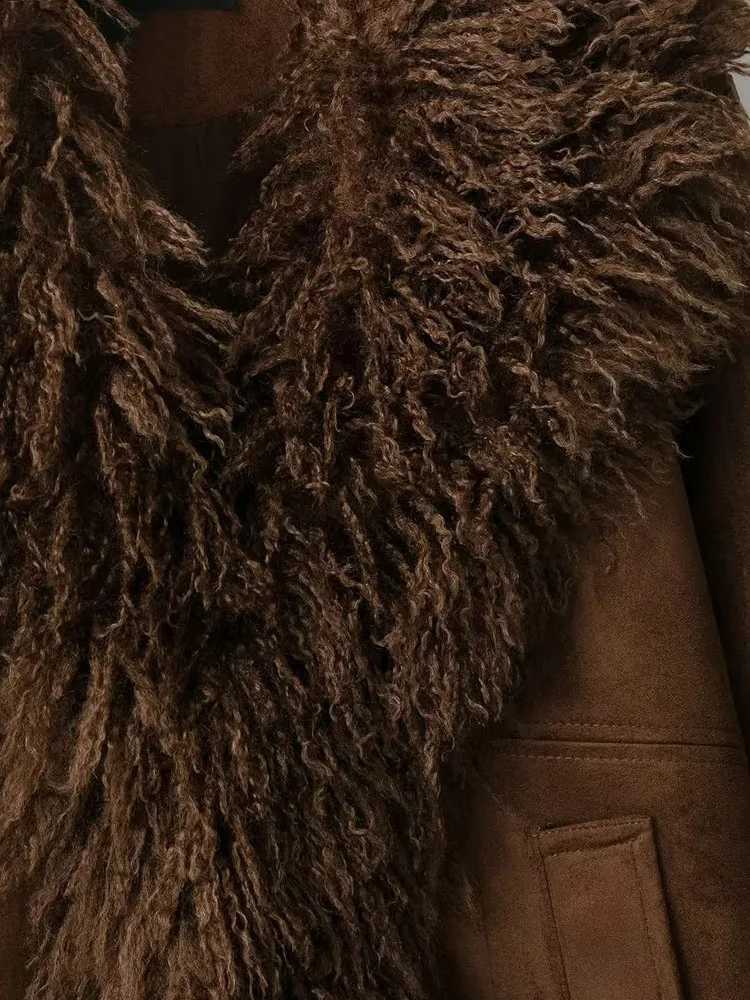 Women 2025 Autumn Winter New Solid Faux Fur Jackets Women Fashion Lapel Plush Coat Slim Elegant Patchwork Brown Short CoatsT251201