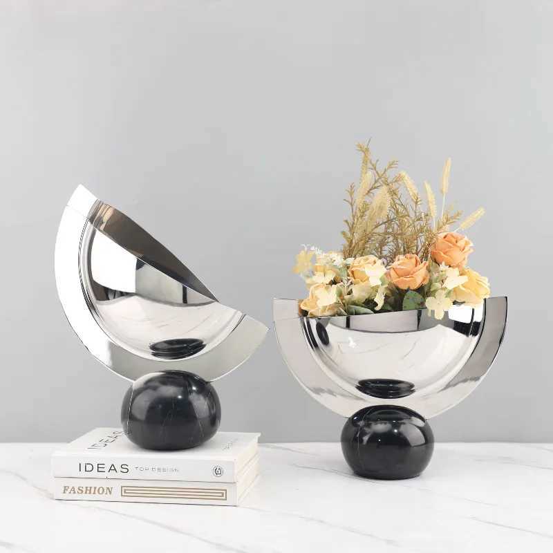 Creative Stainless Steel Semi-circar Ornaments Abstract Artwork Desk Decoration Modern Crafts Statue Ro Aesthetic Decor Y251201