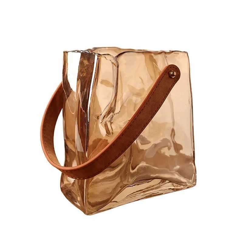 Vase Bag Shape Leather Handbag Terrarium Transparent Hydroponics Flower Pot He Decoration Accessories Y251201