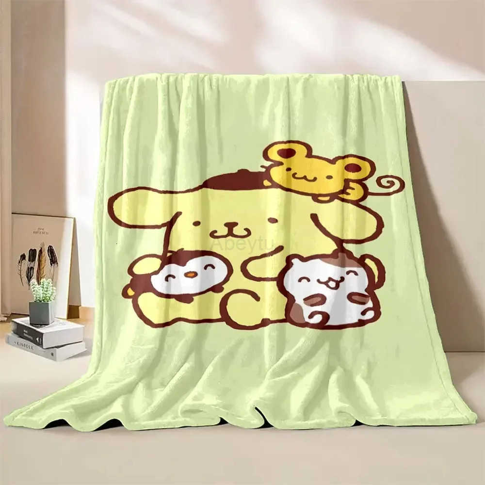 Sanrio Pompom Purin Dog Cartoon Flannel Blankets Anime Soft Fluffy Plush Blanket Sofa Office Quilt Throw Picnic Beach Towel H251201