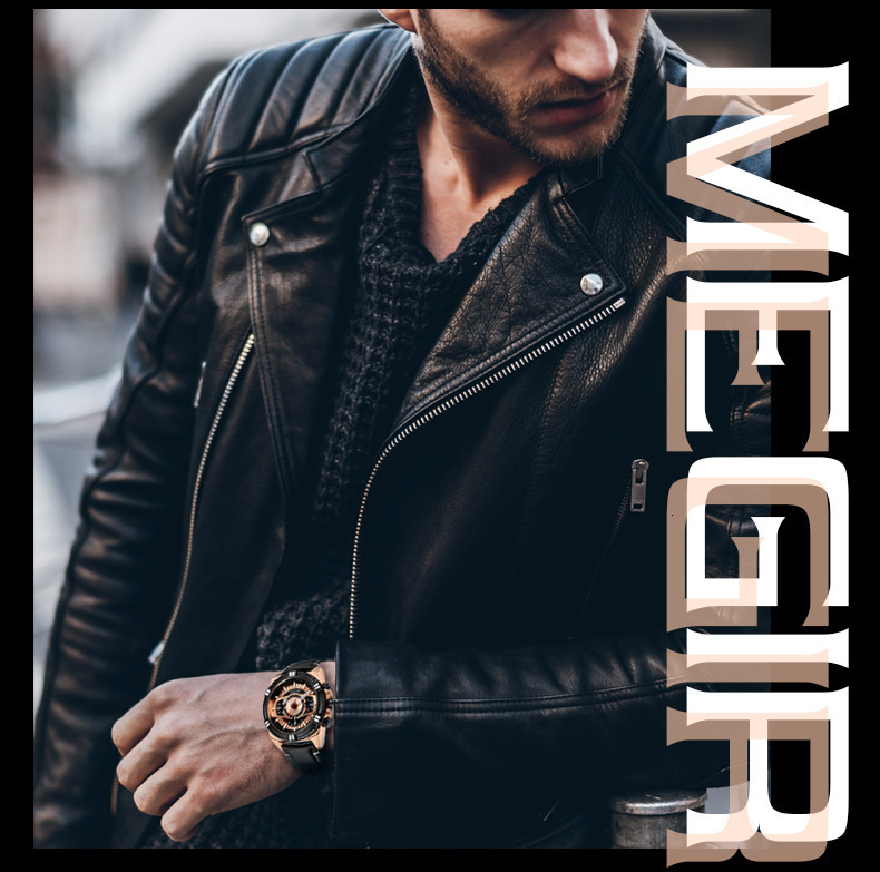 MEGIR Designer Fashion Men's Business Watch Calendar Night Light Waterproof Large Dial Quartz Watch Leather Belt 2118G Luxury Wristwatch Free Shi