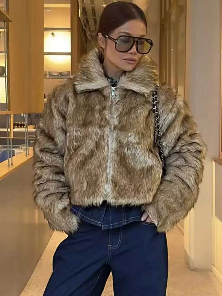 HH 2025 Women Winter Warm Faux Fur Coats Lapel Long Sleeve Zipper Jacket Female Fashion High Street Short Coat OuterwearT251201