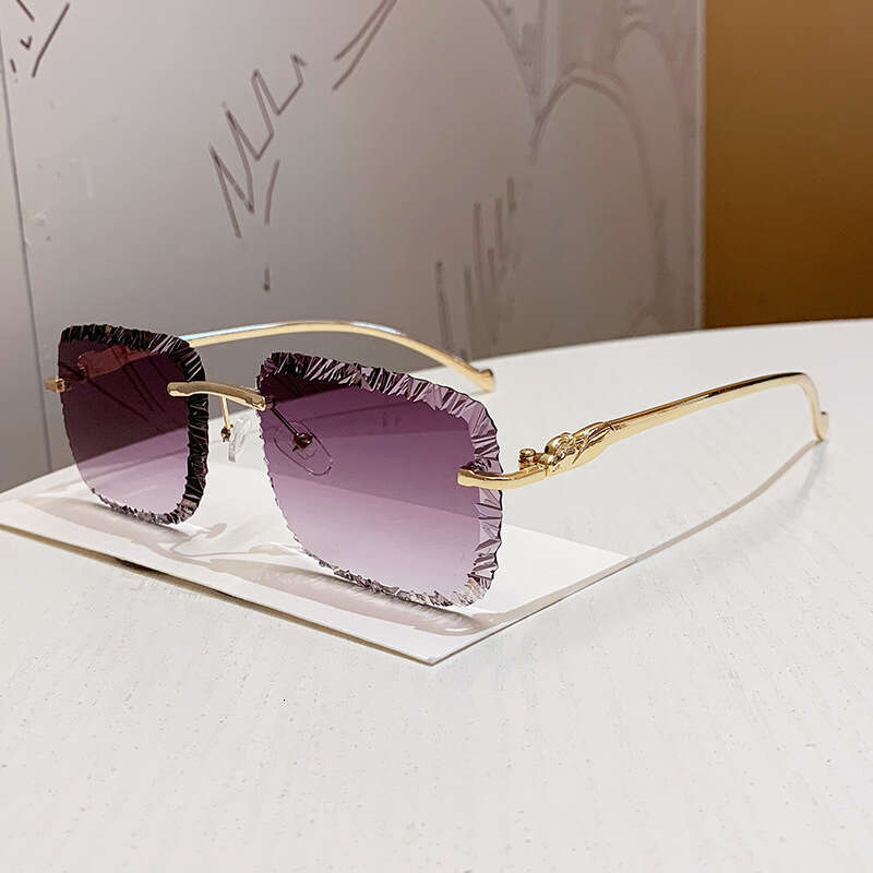 New Cross-Border Fashion Metal Style Frameless Square Floral Lens Light Luxury Designer Trendy Sunglasses