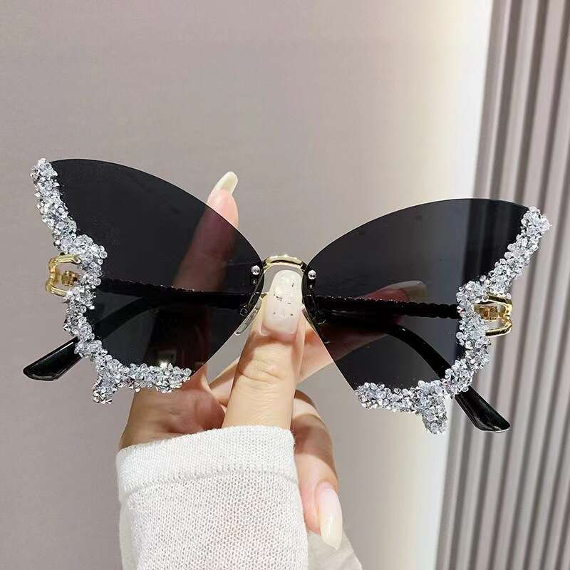 New Cross-Border Butterfly Frame Personality Trend Diamond-Studded Street Fashion UV Protection Sunglasses for Women