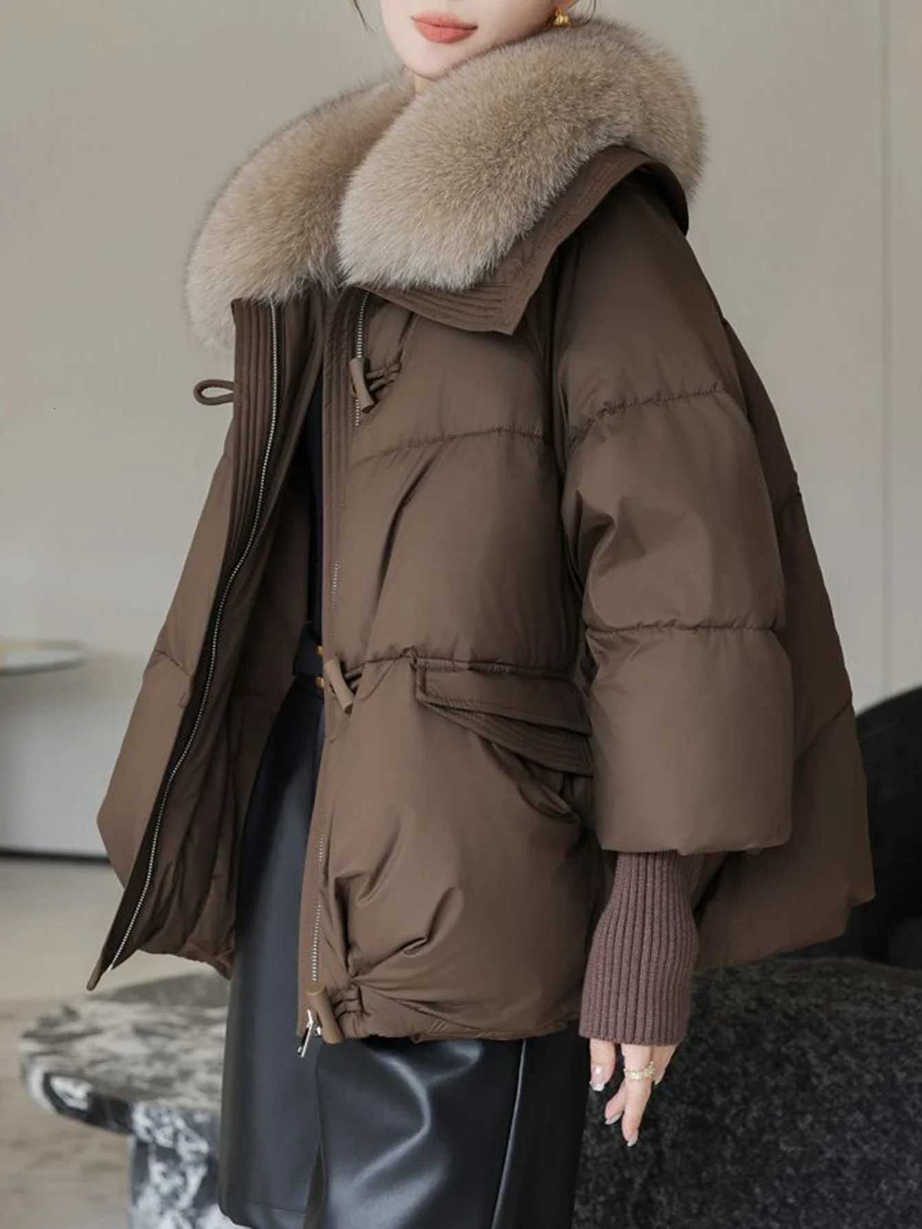 Womens Long Sleeve Lapel down Coat Autumn Winter Streetwear French Plain Regular Fit Cotton OuterwearT251201