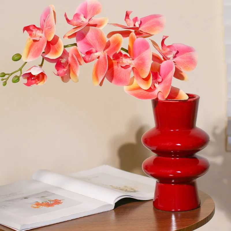748 Inch Red Ceramic Vase Green Porcelain Flower Vase He Decoration Centerpiece Tabletop Vase Y251201