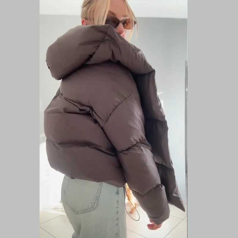 Thicken Womens Down Jacket Brown Detachable Scarf Collar Hooded Cotton Padded Coats Warm Outwears 2025 New Winter Lady CoatsT251201