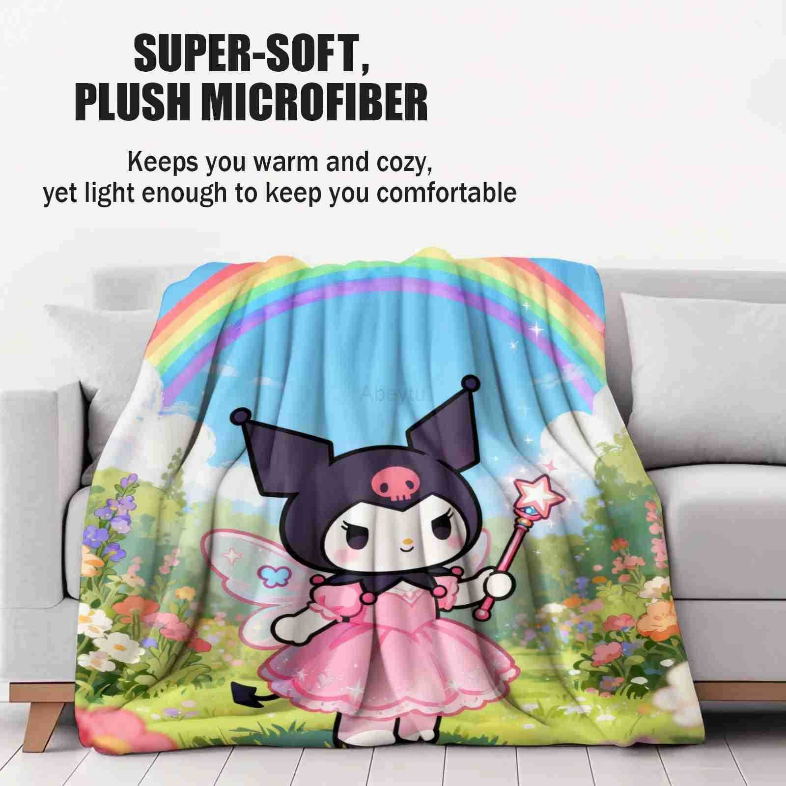 Sanrio Cute Cartoon Kuromi Blanket Fluffy Children and Adults Sofa Plush Bedspread Throw Blanket for Sofa Bed Birthday Gifts H251201