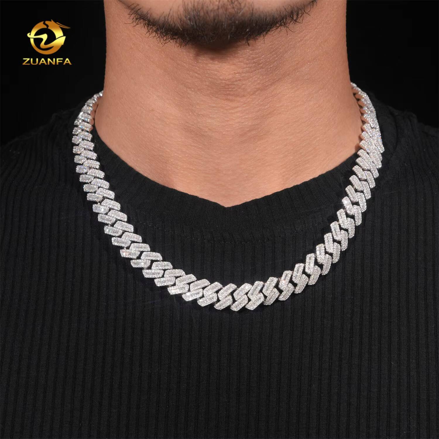 Hip Hop Jewelry 12mm 10k White Gold Moissanite Baguette Cuban Link Chain for Men Iced Out Cuban Chain Pass Diamond Tester