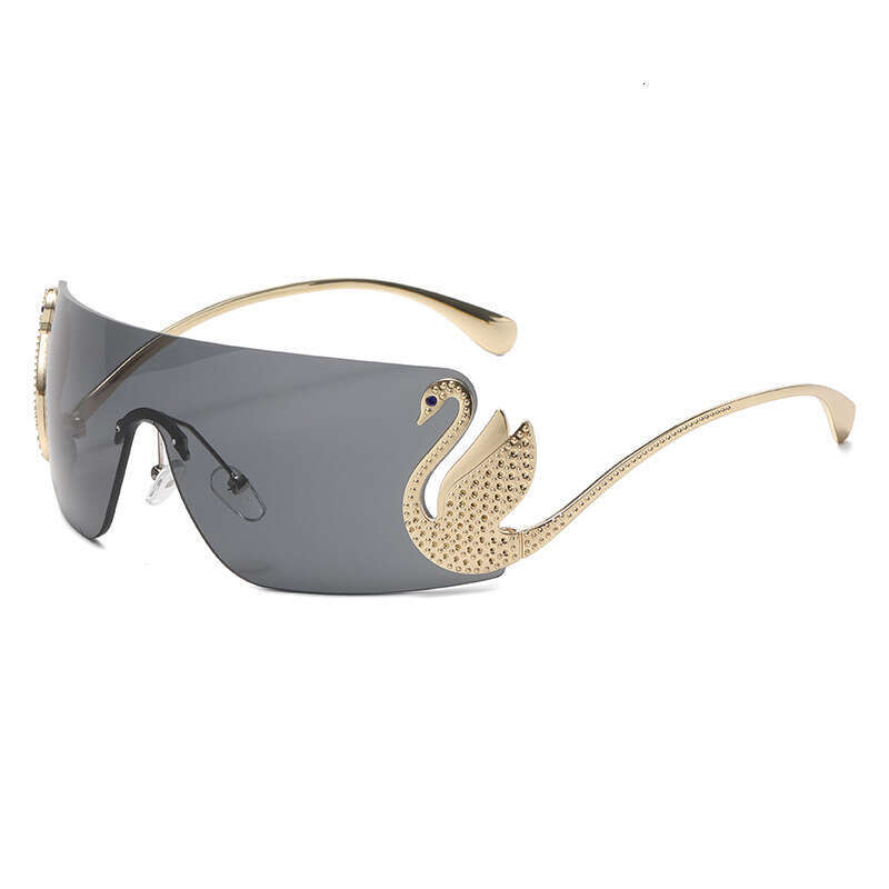 2025 New Frameless One-Piece for Women Fashionable Personality Diamond-Studded Swan Legs Street Style Outdoor Sunglasses Sun Protection