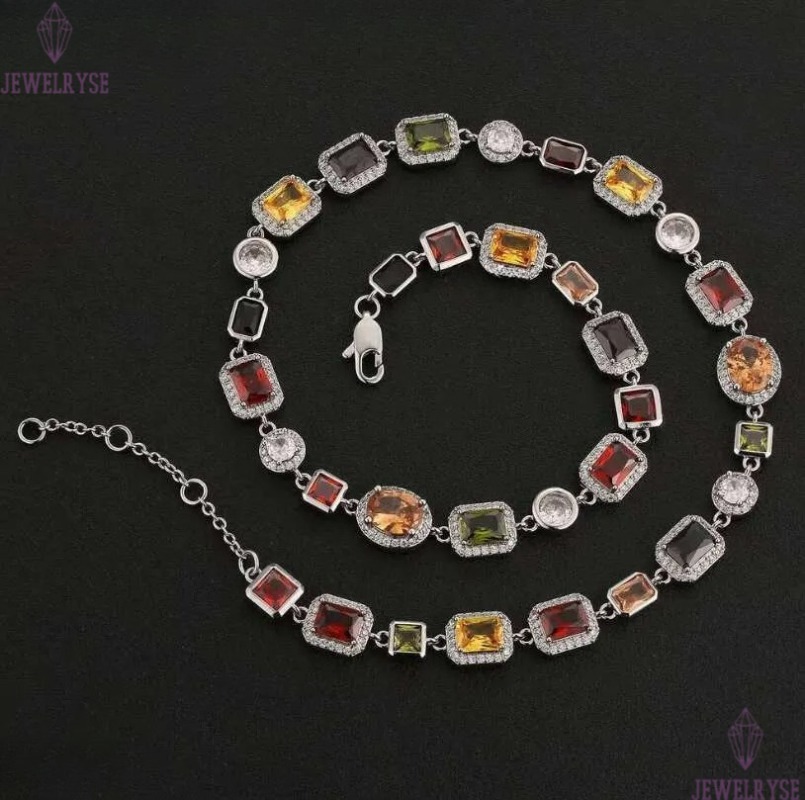 multi light color gemstone beaded necklace rainbow motley choker women jewelry moissanite tennis gold colorful gem stone men chain gift