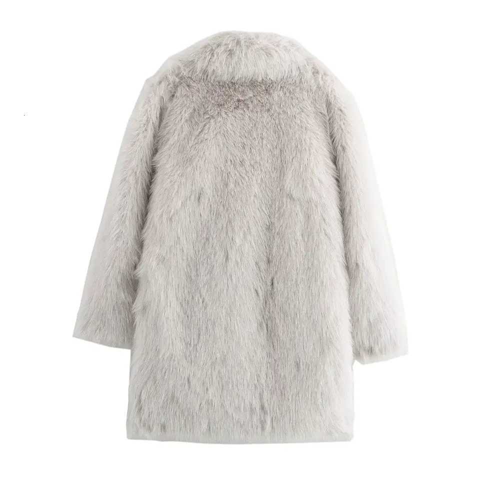 Womens Fashionable Outerwear Faux Fur Coat Female Autumn Winter Long Sleeved Mid Length Elegant Commuting Solid Coat StreetwearT251201