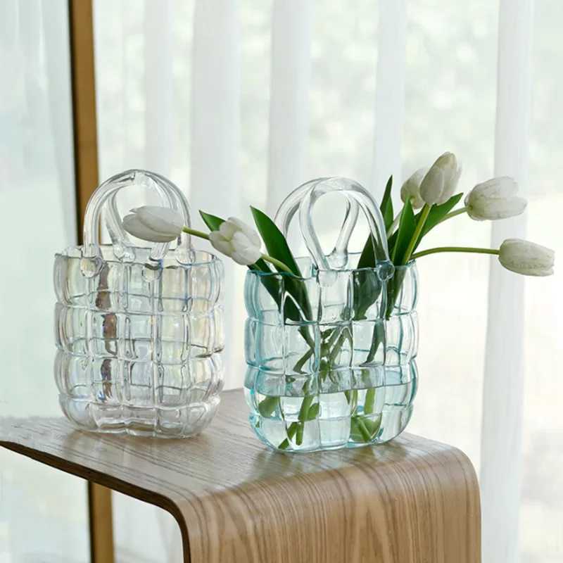 Clear Vase Bag Handbag Basket Transparent Terrarium Flower Floral Arrangement Accessories Living Ro Decoration Y251201