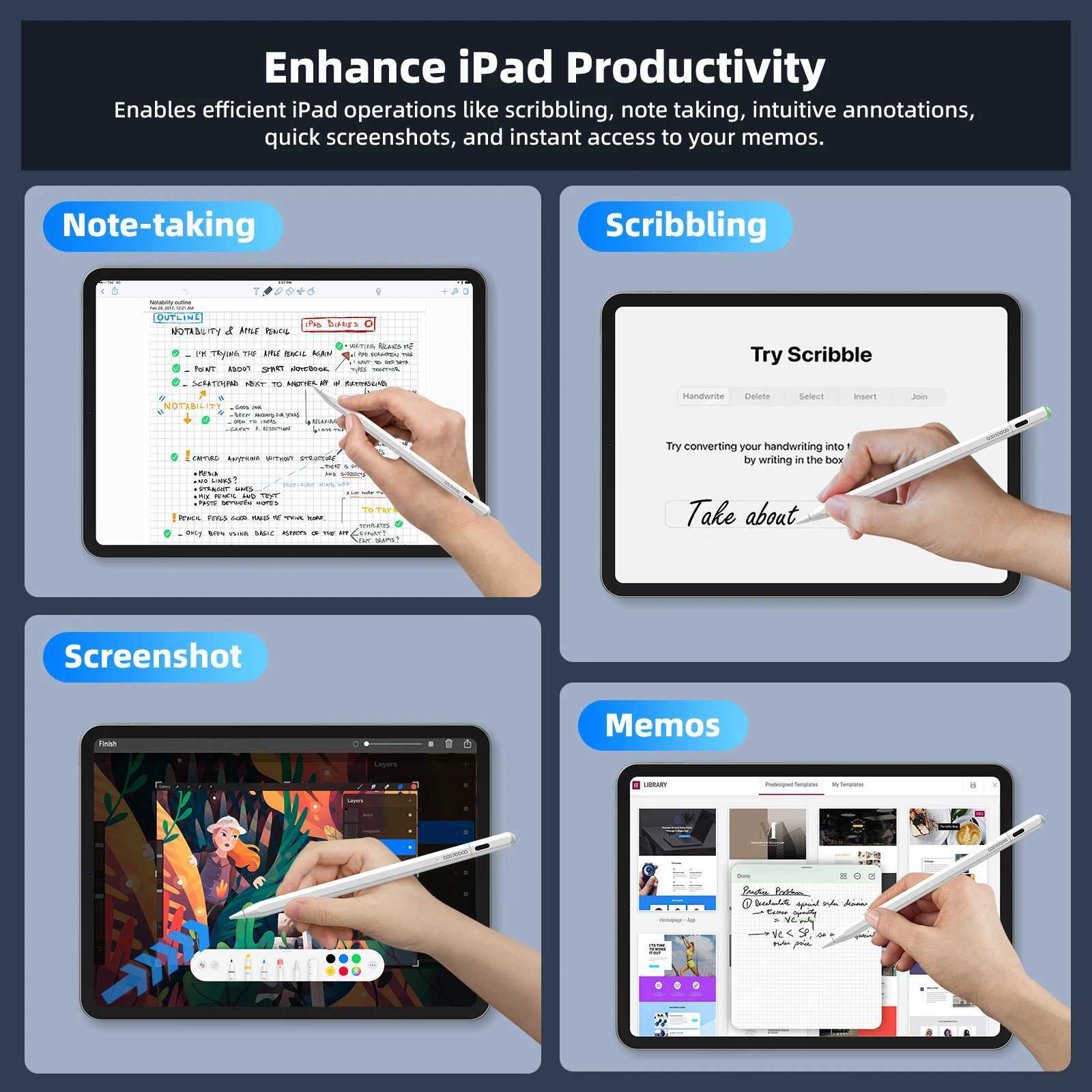 GOOJODOQ GD14 Stylus Pen For Pencil with IPad Find My And Cust Hotkeys for iPad Air6/5/ 4 iPad Pro 11 2018-2024 pro 13 C251201