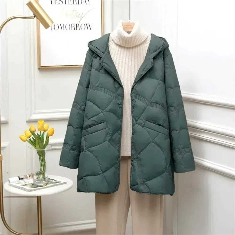 Clothing Casual Oversize Puffer Jackets Down Jacket Women Chaqueta Mujer Fashion Mid-length White Duck Down Coat FemaleT251201