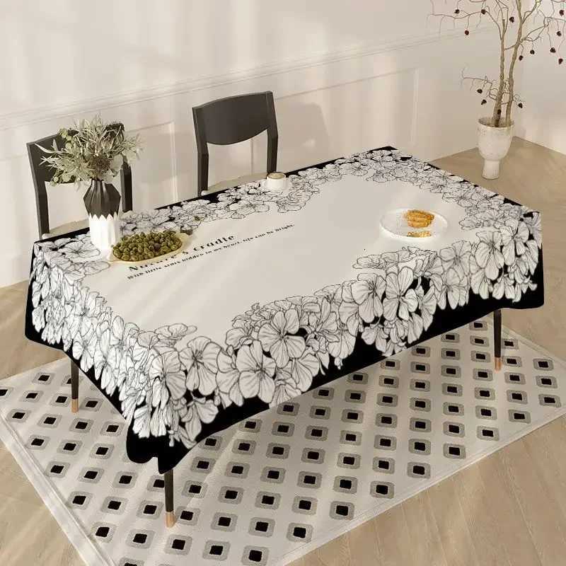 Retro Black White Floral Tablecloth Dustproof Wear-resistant Decorative Table Mat Eometric Pattern Rectangular Table Cover Y251201